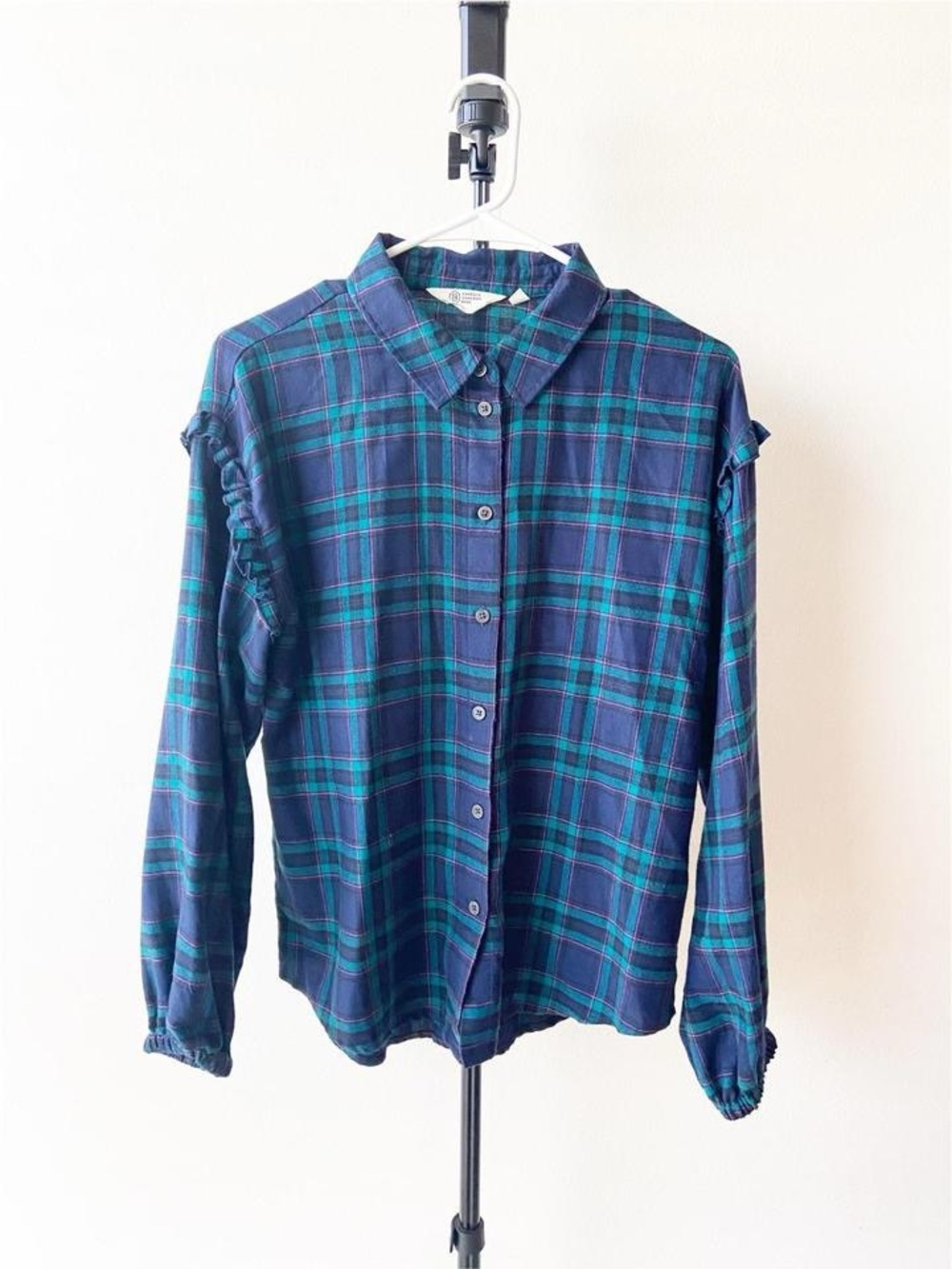 Candace Cameron Bure Navy & Teal Plaid Button-Down Shirt - Picture 2 of 5